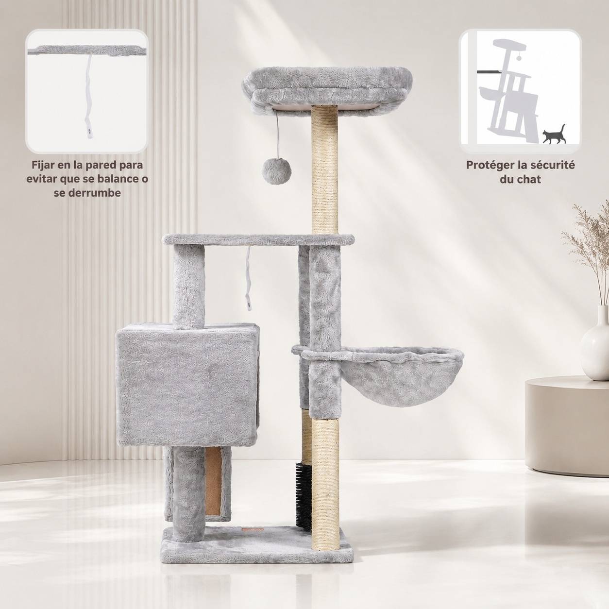 Arbre à Chat Toilettage Automatique Jouet avec Cloches Plateformes Escalade Panier Couchage - Image 7