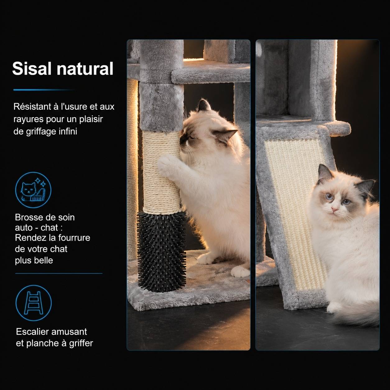 Arbre à Chat Toilettage Automatique Jouet avec Cloches Plateformes Escalade Panier Couchage - Image 3