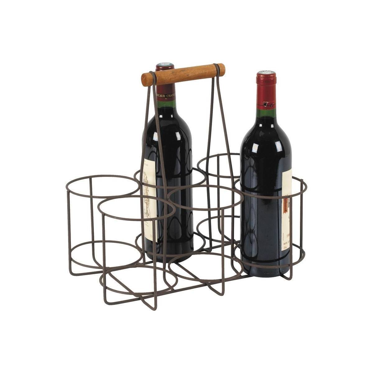 Aubry Gaspard - Panier bouteilles en métal vieilli et bois 6 bouteilles