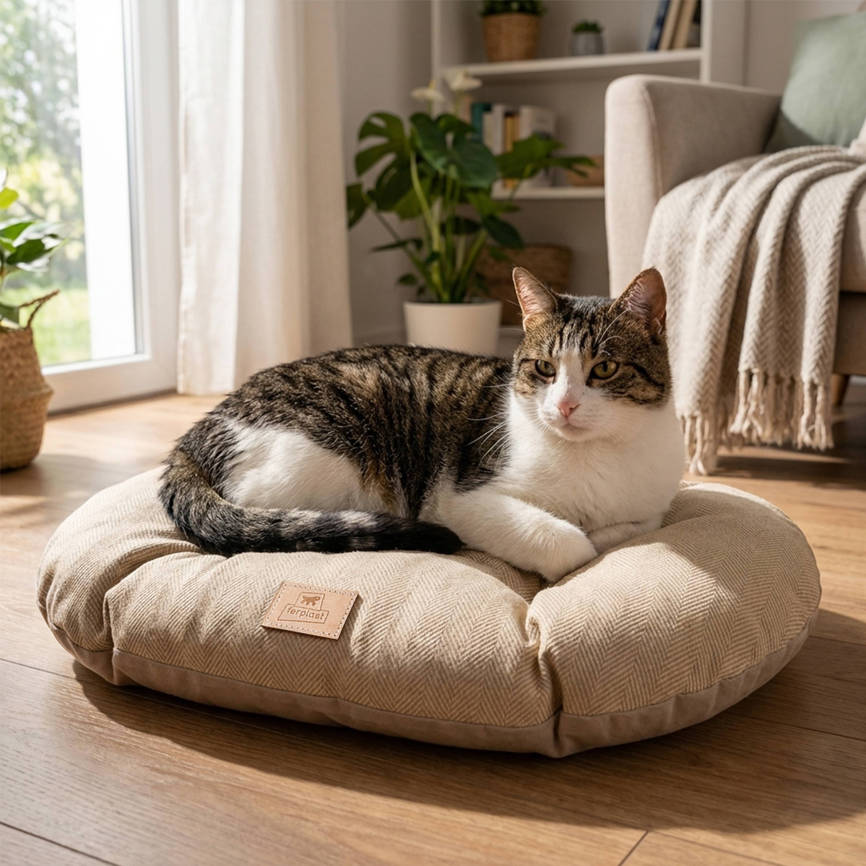 Ferplast - Coussin pour chiens et chats STUART 55/4, double-face, tweed, velours doux, lavable, Beige - Imagen 5