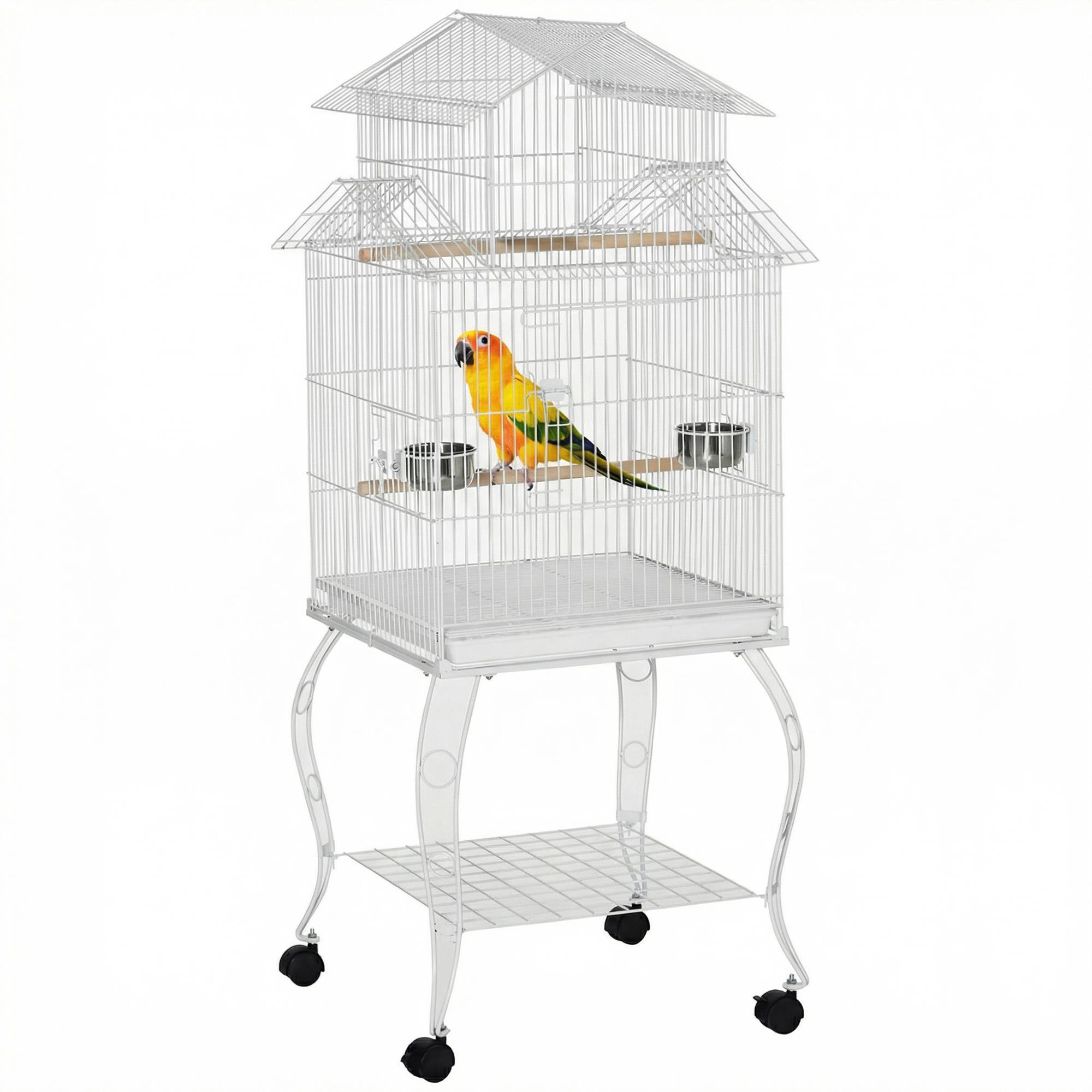 Cage Détachable sur Roulettes pour Calopsittes Conures avec Support 50x49x137 cm Blanc - ComfortXL Outdoor Living