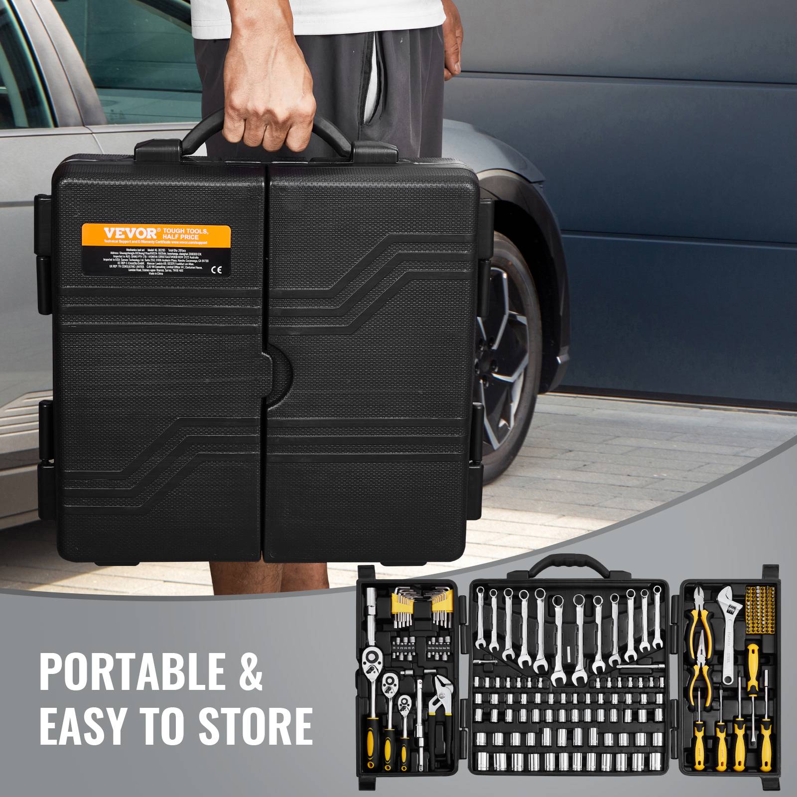VEVOR Coffret outils mécanicien 207pcs, douilles SAE métrique, réparation auto. - Image 6