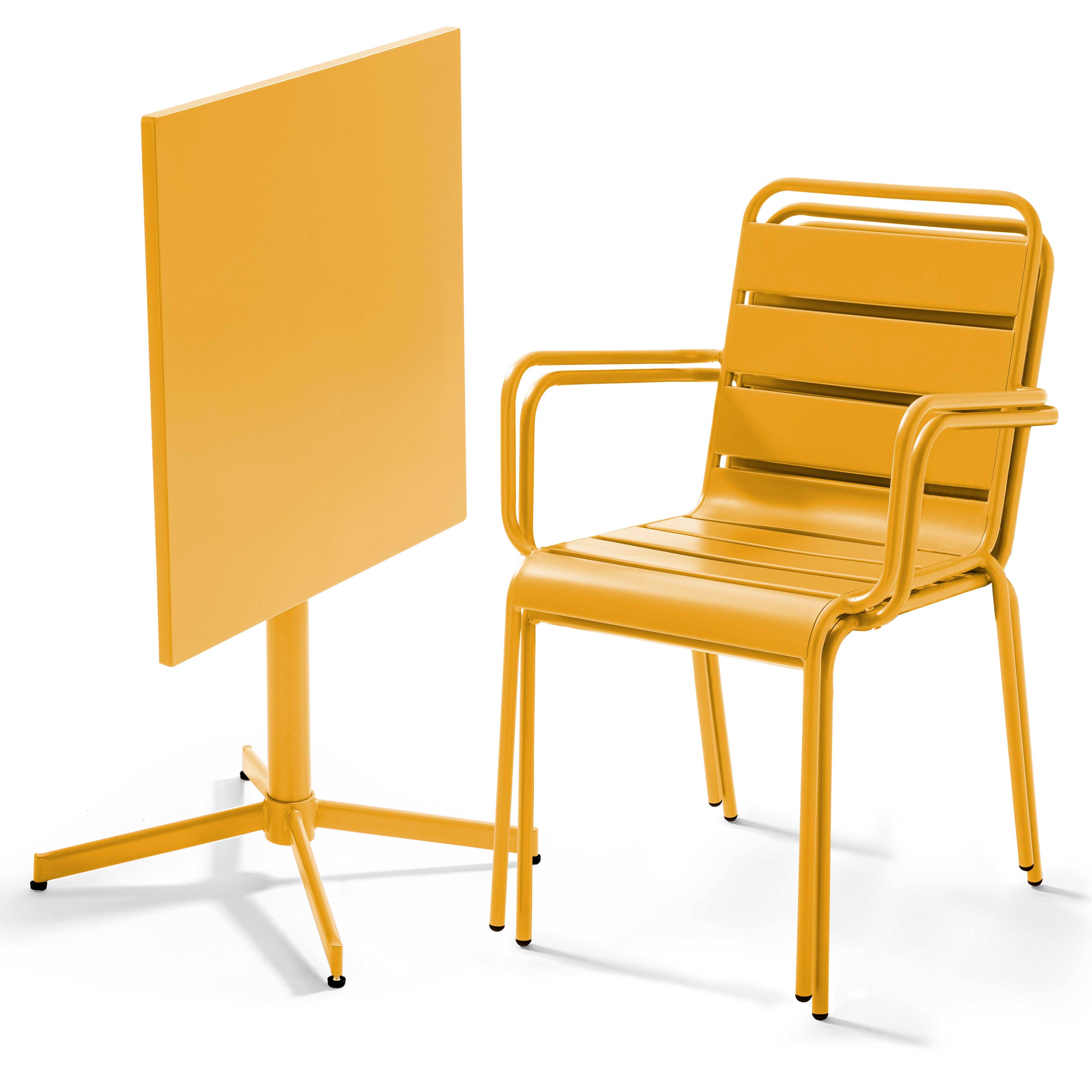 Oviala - Ensemble table de jardin bistrot et 2 fauteuils métal jaune Palavas - Oviala - Imagen 2