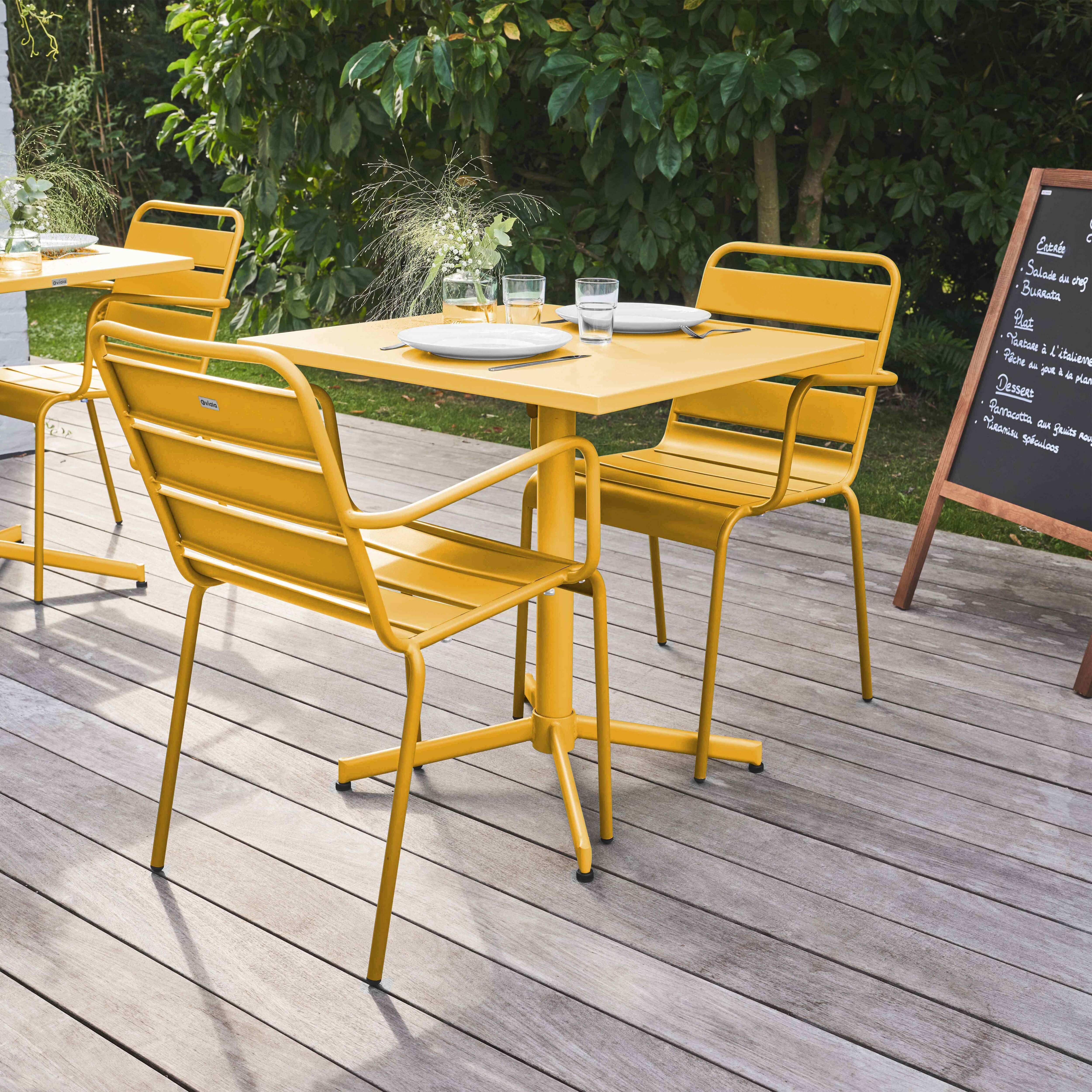 Oviala - Ensemble table de jardin bistrot et 2 fauteuils métal jaune Palavas - Oviala - Imagen 3
