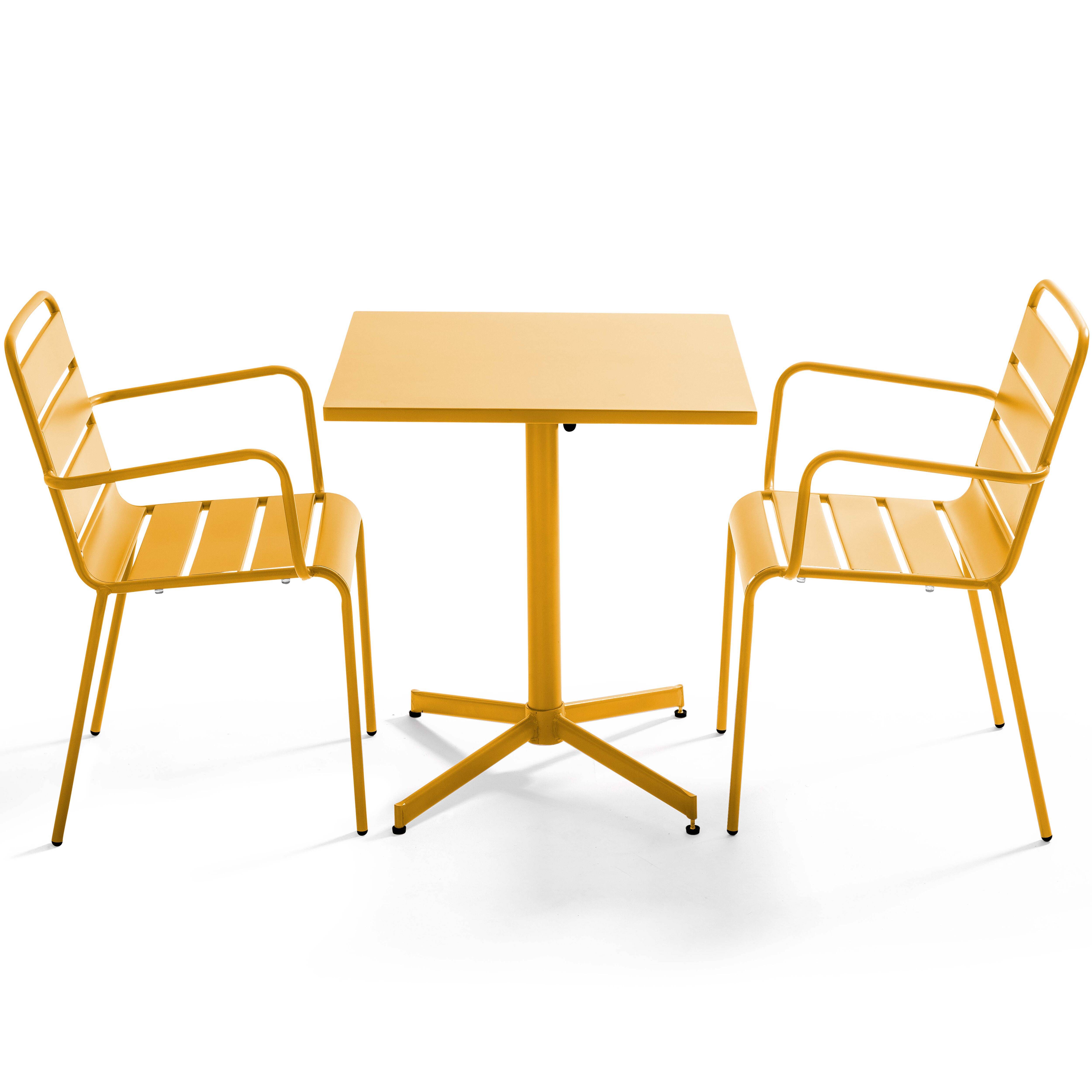Oviala - Ensemble table de jardin bistrot et 2 fauteuils métal jaune Palavas - Oviala - Imagen 1