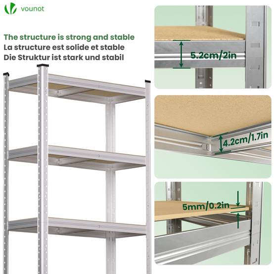 Lot de 2 étagères métalliques charge lourde 875kg - 70x30x150cm - 5 tablettes réglables - rayonnage robuste VOUNOT® - Image 4