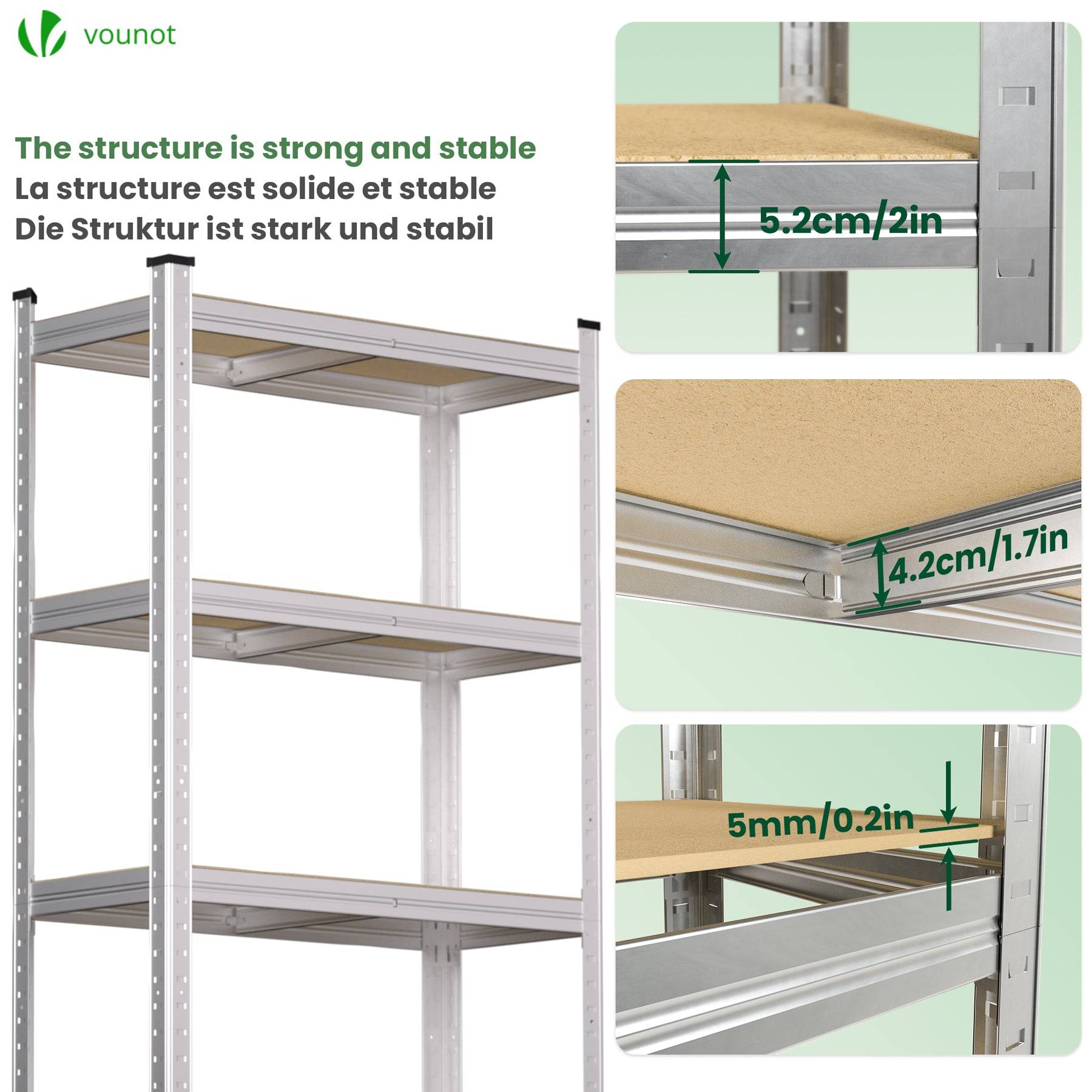 Lot de 2 étagères métalliques charge lourde 875kg - 70x30x150cm - 5 tablettes réglables - rayonnage robuste VOUNOT® - Image 4