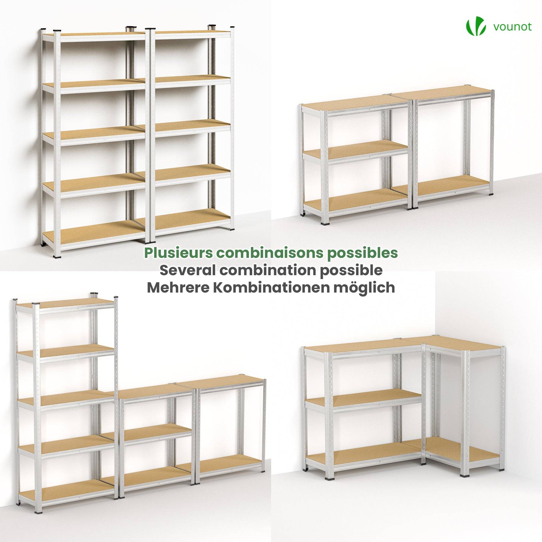 Lot de 2 étagères métalliques charge lourde 875kg - 70x30x150cm - 5 tablettes réglables - rayonnage robuste VOUNOT® - Image 6