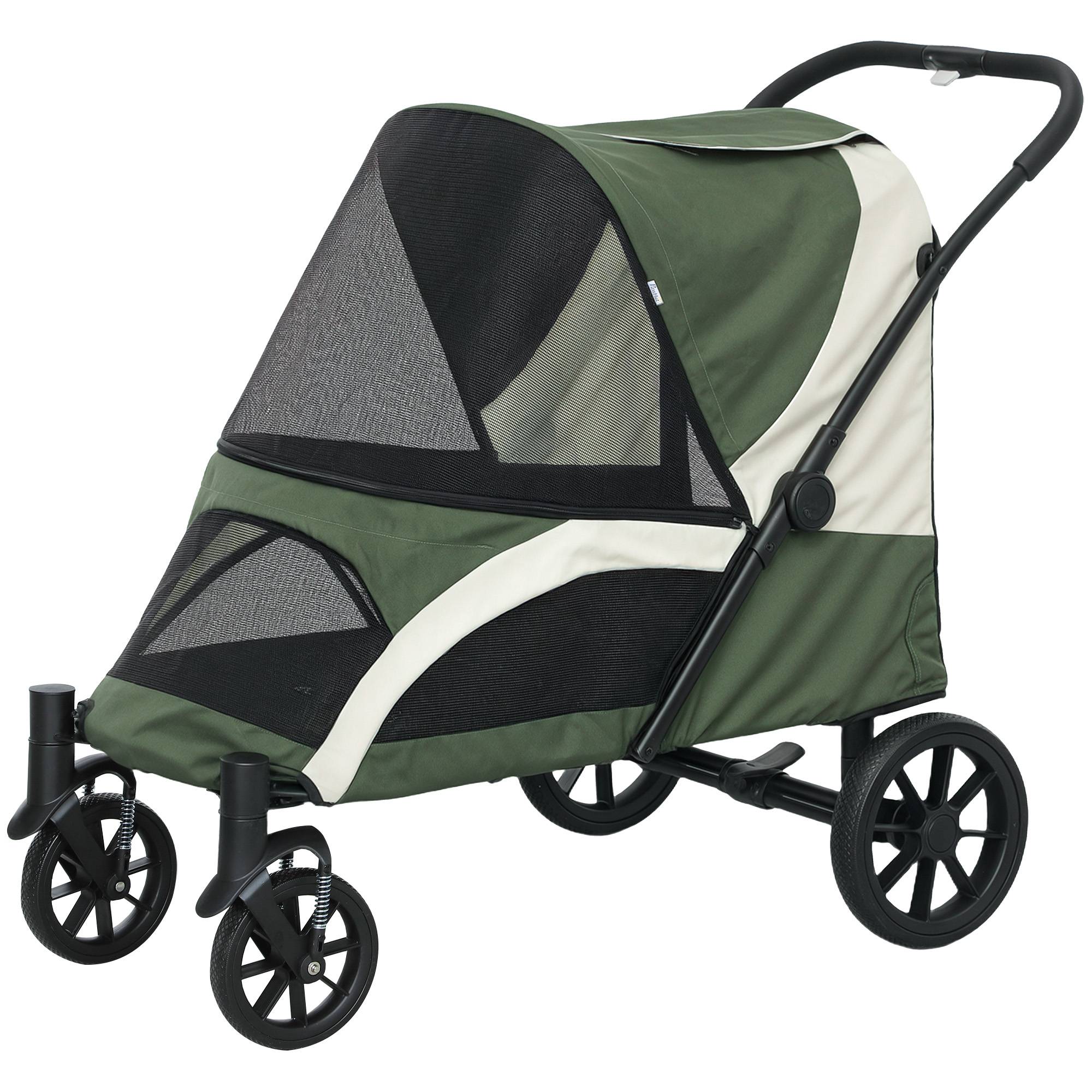Sans Marque - Poussette pliable chien taille moyenne fenêtres filet coussin laisse 124x67x100 cm vert foncé - Image 2