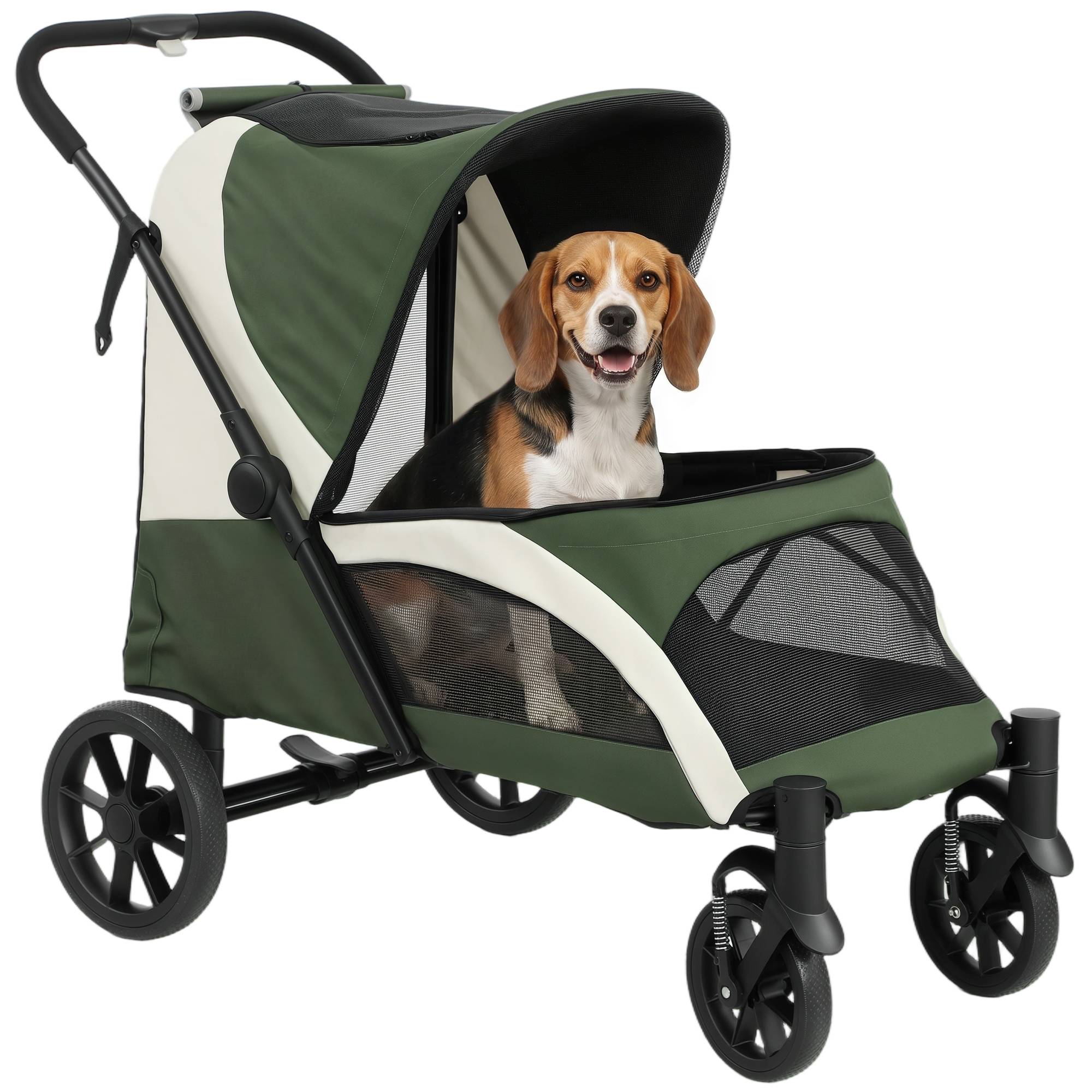 Sans Marque - Poussette pliable chien taille moyenne fenêtres filet coussin laisse 124x67x100 cm vert foncé - Image 1
