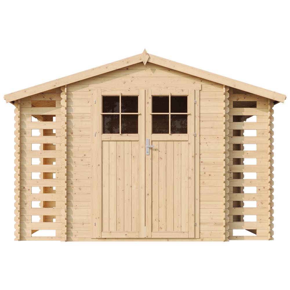 Timbela - Abri de jardin en bois et range bûches extérieur I206xL328xH218 cm/ 3,53+0,97+0,97 m² avec sol traité - 19 mm d’épaisseur - Timbela M391F+M391G - Image 3