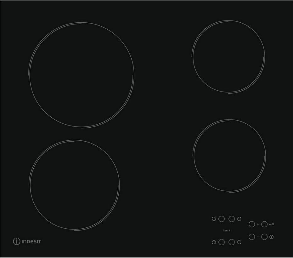 Table de cuisson vitrocéramique 60cm 4 feux 6200w noir RI161C Indesit - Image 1