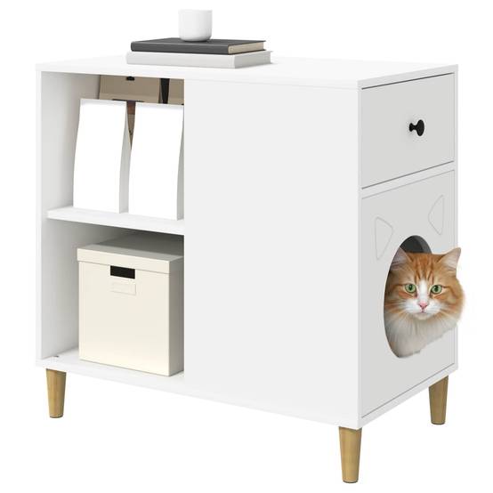Maison pour chat bois d'ingénierie blanc 72 x 42.5 x 70 cm - PANGIVO - Image 3