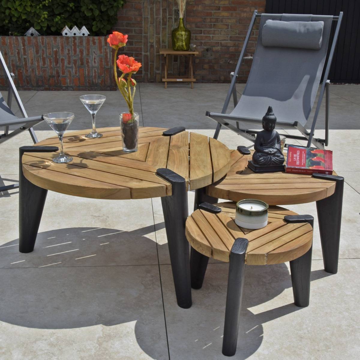 Table basse en teck recyclé 80 cm, Carmen - Gecko Jardin - Imagen 7