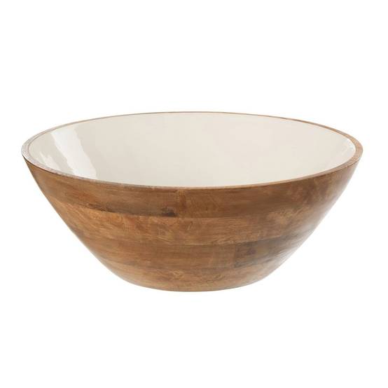 J-Line - Saladier Rond en Bois "Kos" 40cm Marron & Blanc