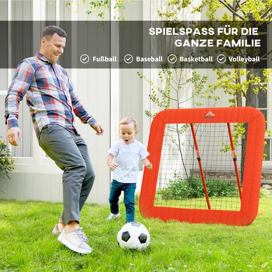 Filet de rebond pour football, réglable et pliable, cadre en métal, filet PE tous temps, piquets inclus, rouge - Image 6