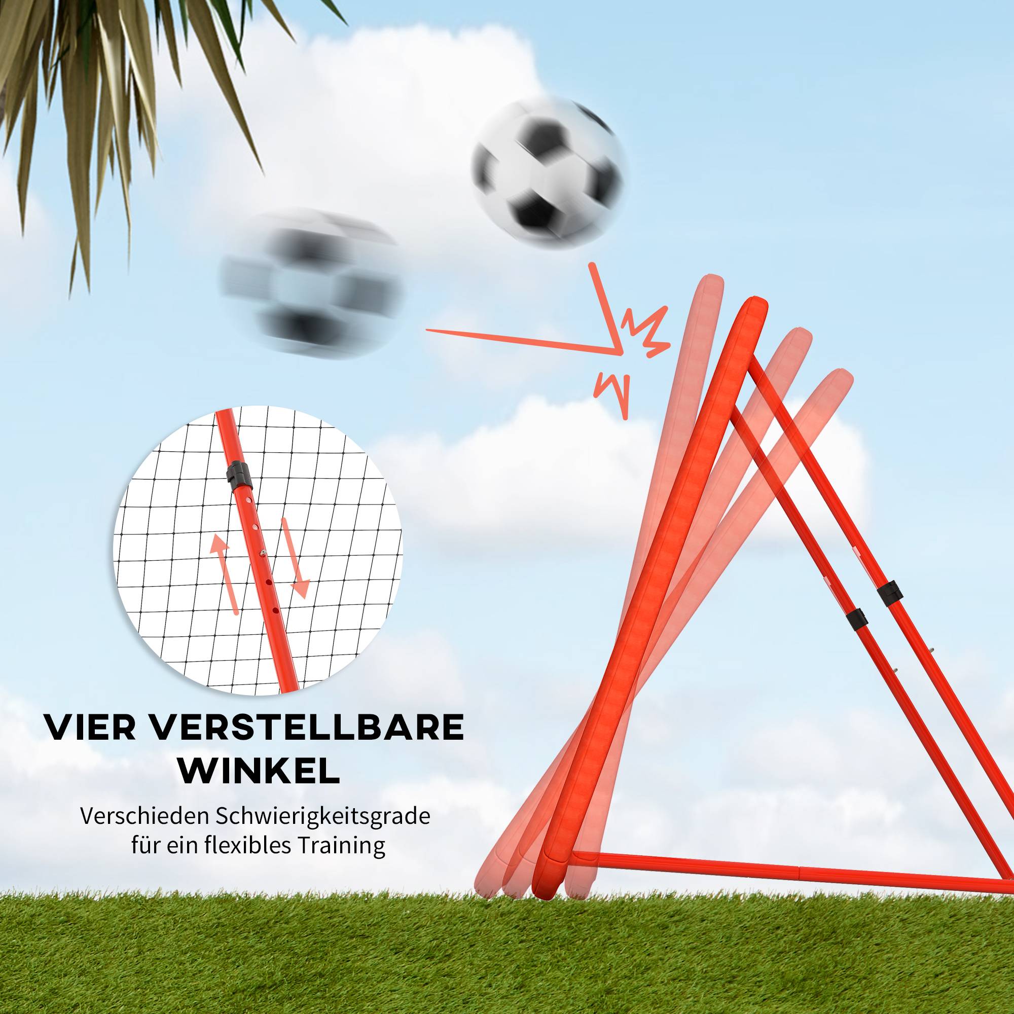 Filet de rebond pour football, réglable et pliable, cadre en métal, filet PE tous temps, piquets inclus, rouge - Image 7