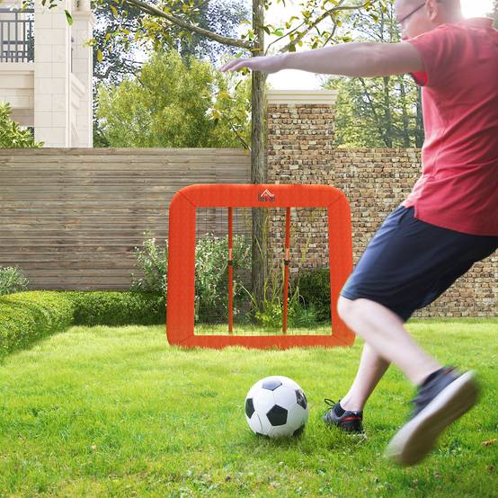 Filet de rebond pour football, réglable et pliable, cadre en métal, filet PE tous temps, piquets inclus, rouge - Image 3