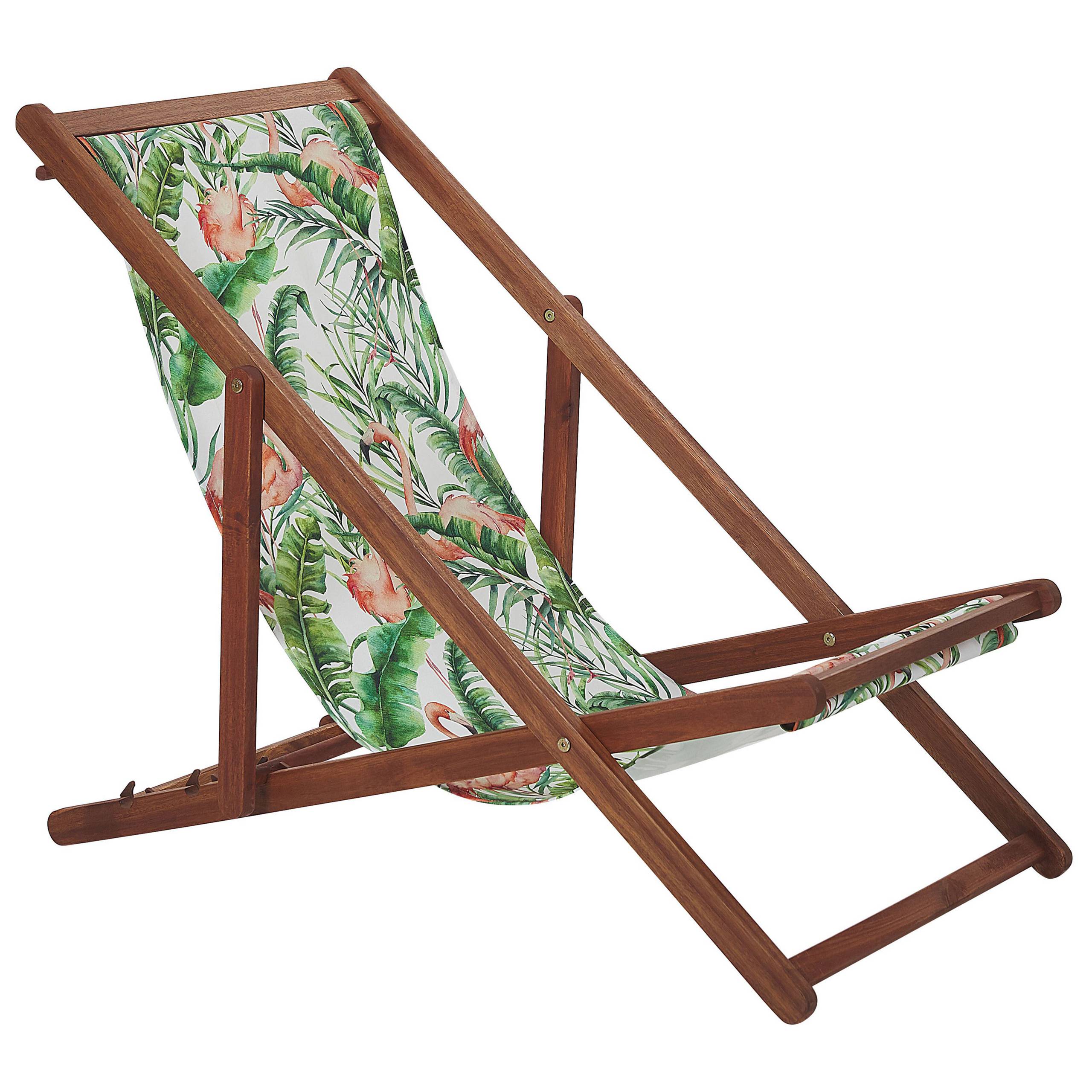 Beliani - 2 Transats Chaises Chiliennes Pliantes et Réglables en Bois d'Acacia Foncé et Textile Vert avec Toiles de Remplacement - Imagen 4