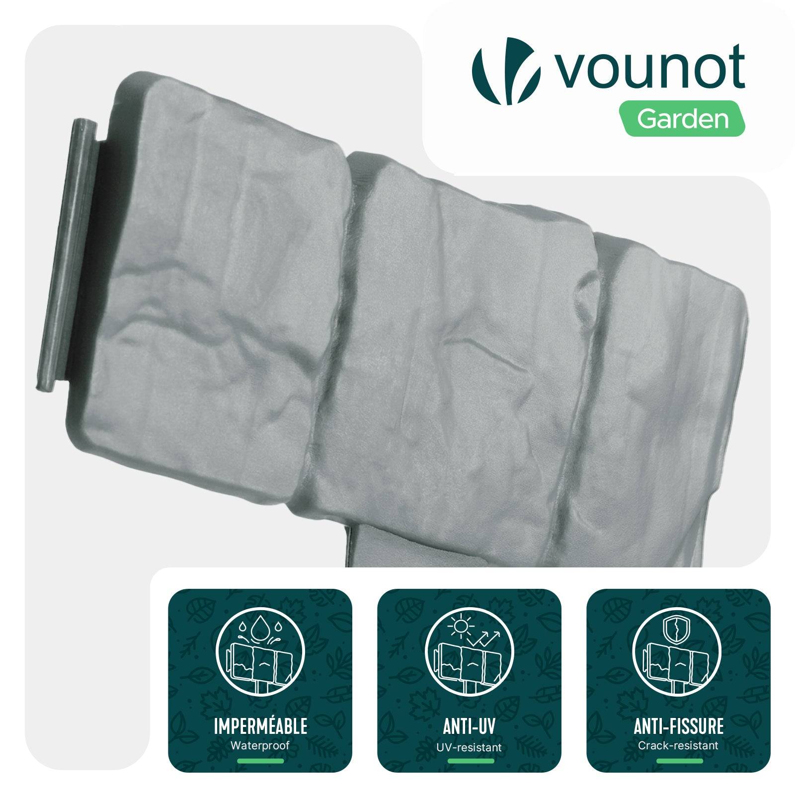 Vounot - Bordure de jardin imitation pierre 2.5m gris clair - Hauteur 23cm - Clôture gazon décorative en PP - VOUNOT® - Image 4