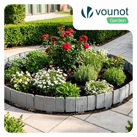 Vounot - Bordure de jardin imitation pierre 2.5m gris clair - Hauteur 23cm - Clôture gazon décorative en PP - VOUNOT® - Image 2