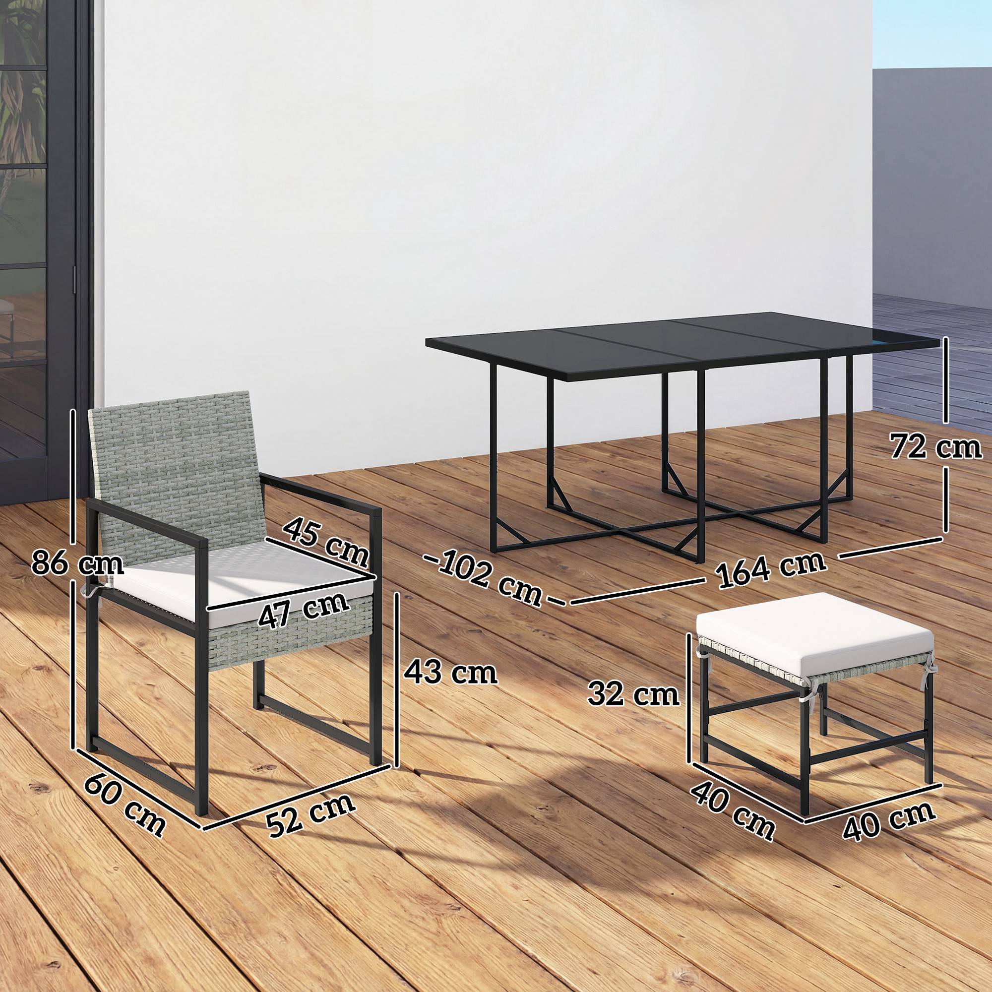 Sans Marque - Ensemble salle à manger extérieur 11 pièces 6 fauteuils 4 poufs gris - Image 5