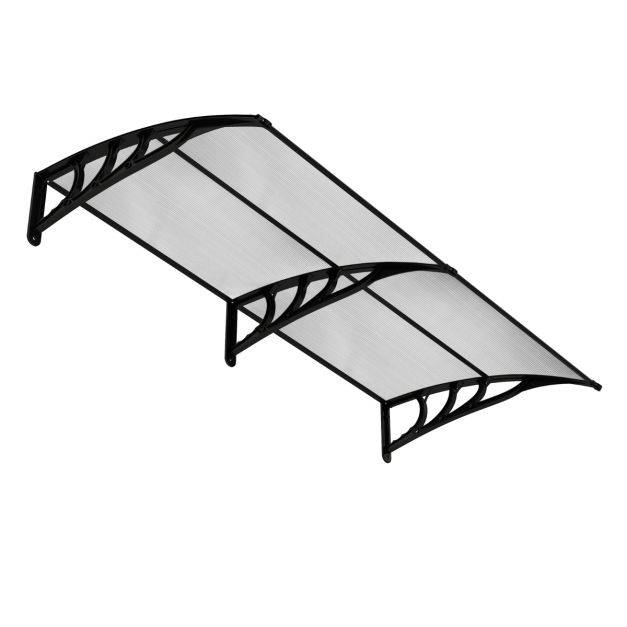 Auvent porte d'entree de 199 x 99 cm marquise de porte et fenêtre extérieur protection contre pluie neige vent gris transparent - Image 1