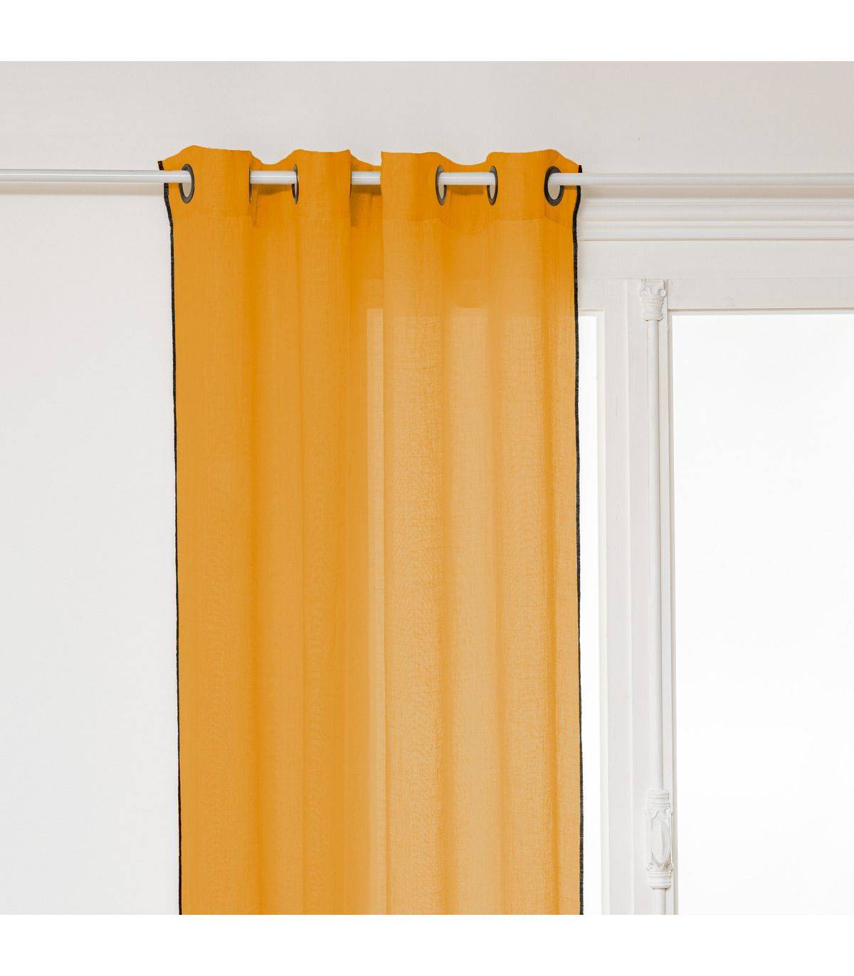 Atmosphera - Rideau à œillets en Lin Jaune Ocre avec surpiqûre noire 130 x 260 cm - Imagen 1