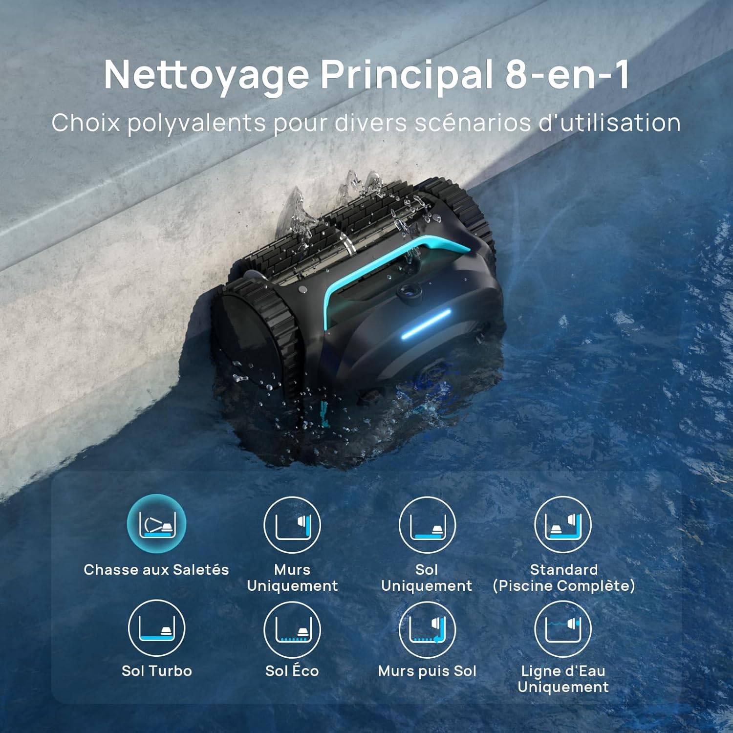 WYBOT C2 Vision - Robot Piscine Sans Fil avec Smart Vision, Navigation Intelligente, 8 Modes de Nettoyage, batterie longue durée - Image 2