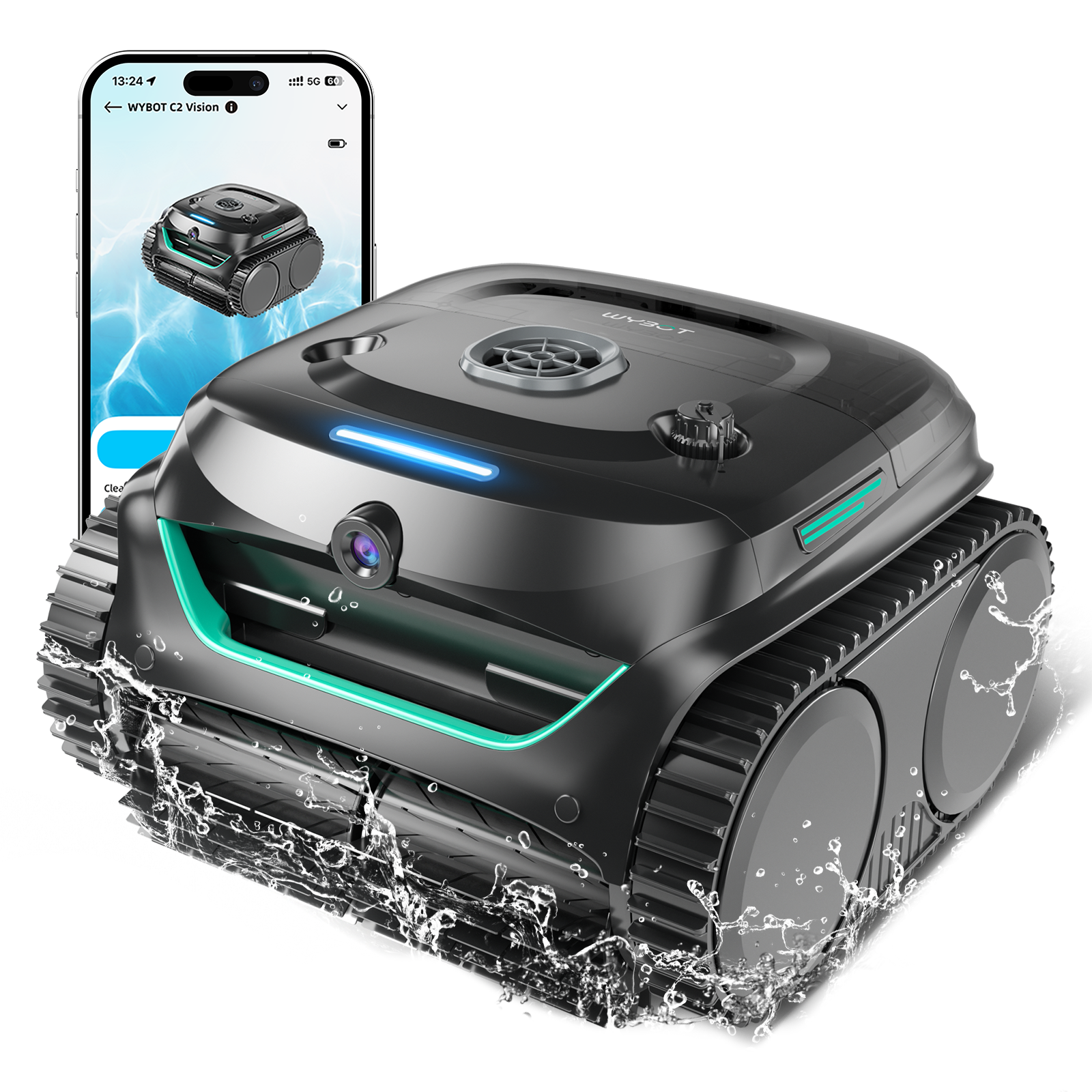 WYBOT C2 Vision - Robot de Piscine Sans Fil avec Smart Vision, Navigation Intelligente, 8 Modes de Nettoyage, batterie longue durée - Image 1