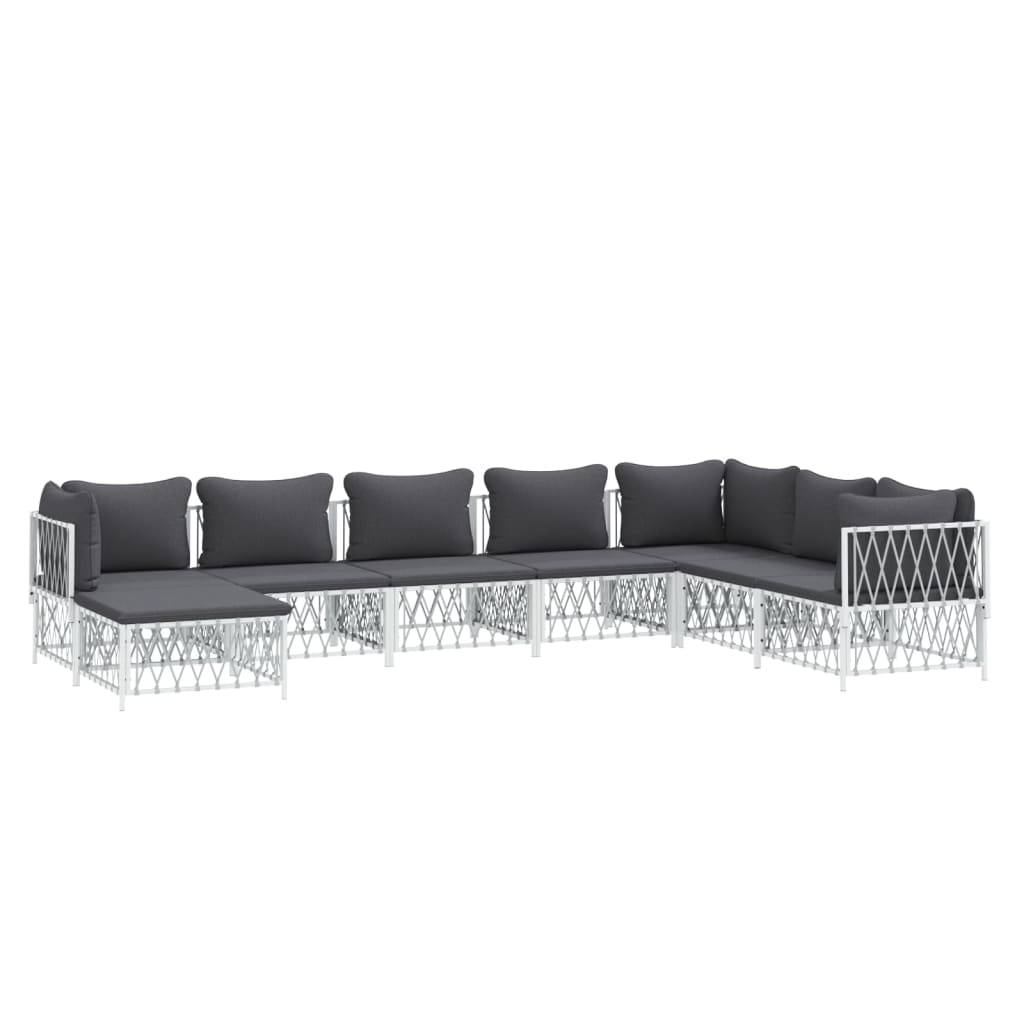 Helloshop26 - Salon de jardin meuble d'extérieur ensemble de mobilier 8 pièces avec coussins blanc acier - Imagen 1