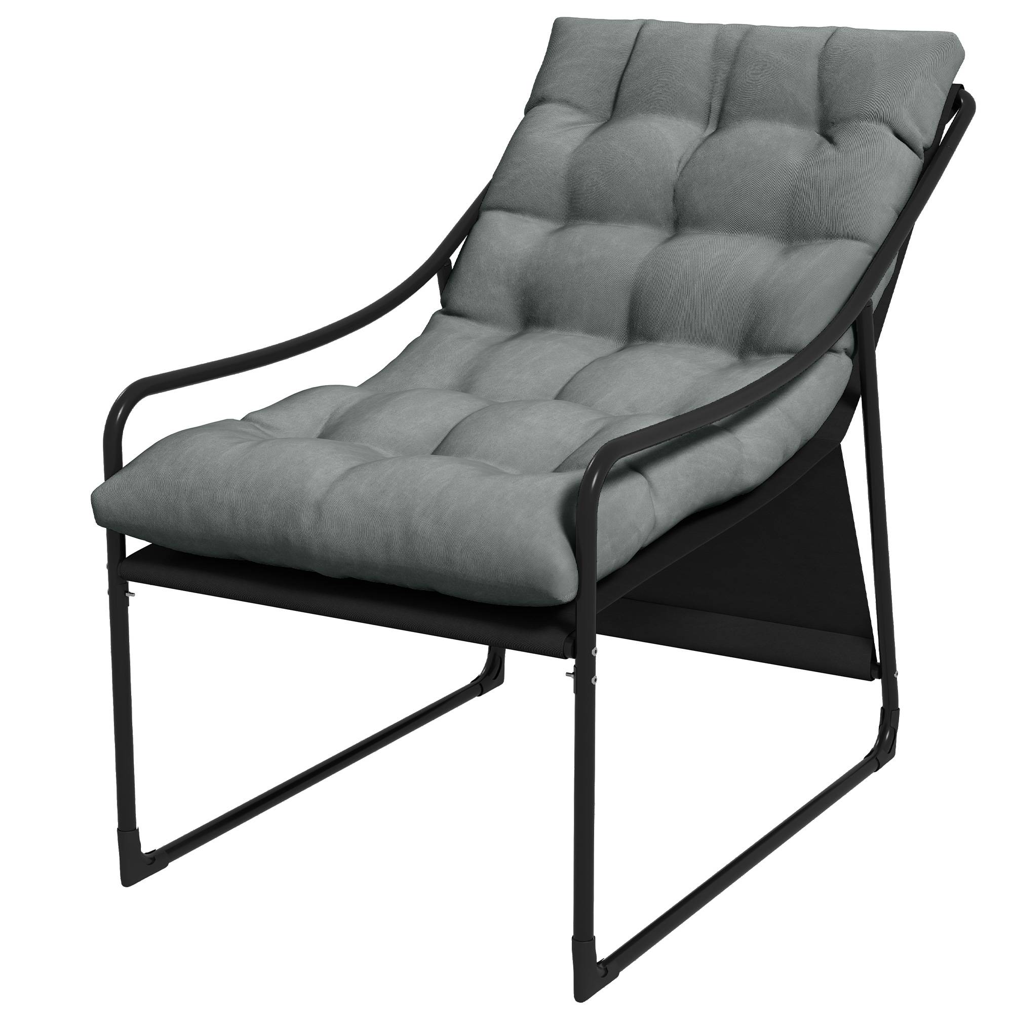ComfortXL - Fauteuil de jardin relax acier polyester gris 62 x 110 x 88 cm terrasse balcon coussins épais grand confort - Image 2