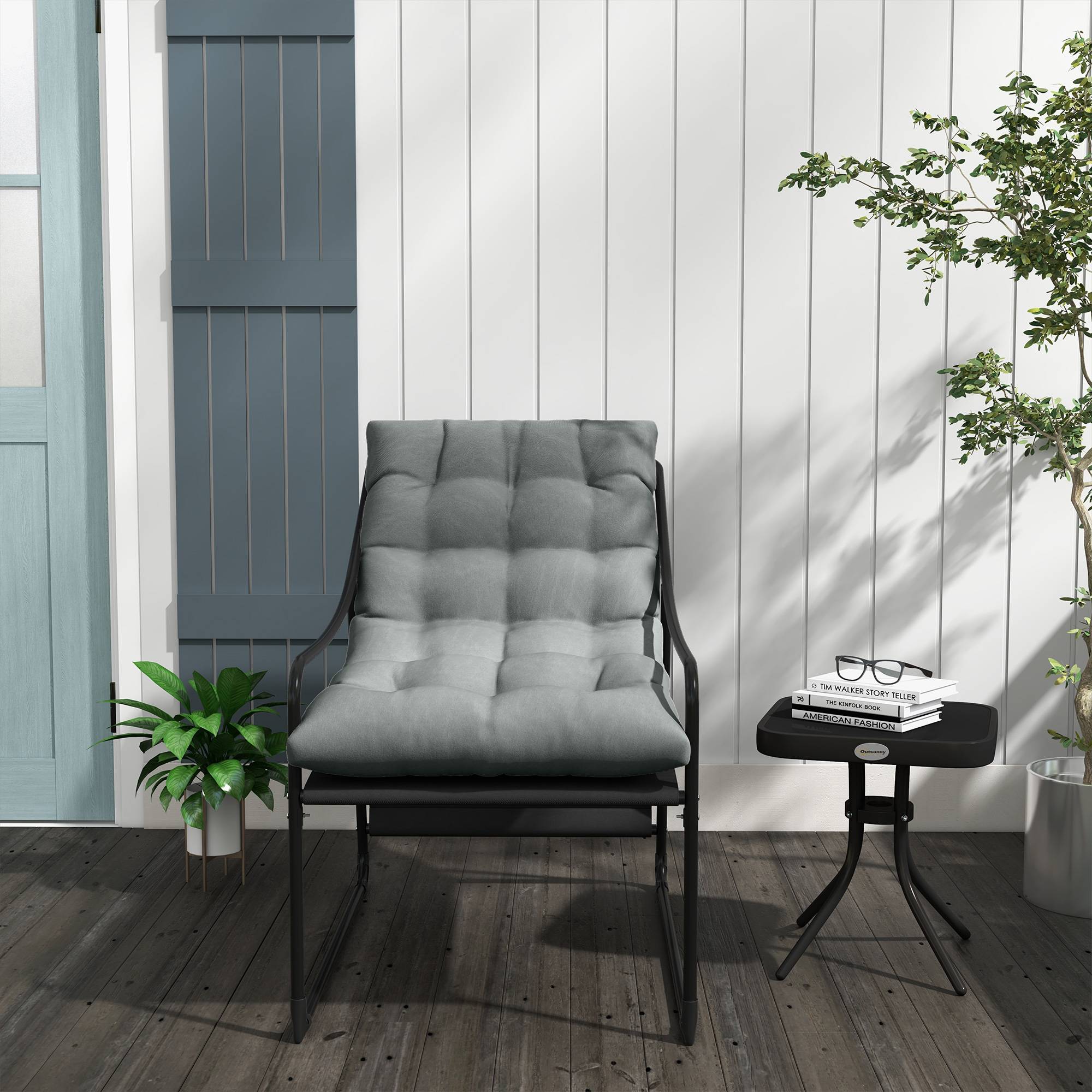 ComfortXL - Fauteuil de jardin relax acier polyester gris 62 x 110 x 88 cm terrasse balcon coussins épais grand confort - Image 6