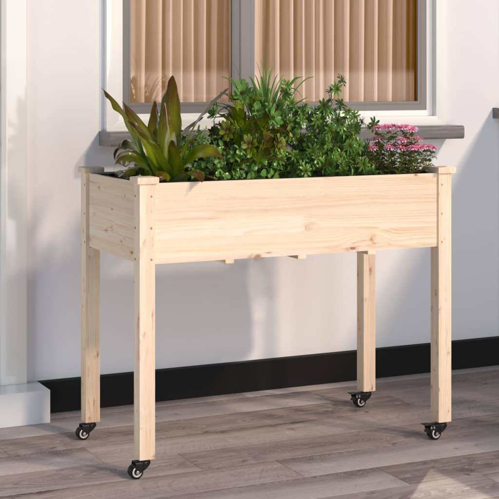 Maison Chic - Jardinière, Bac à fleurs, Pot de fleurs sur roues avec doublure 118x59x80 cm bois de sapin - Imagen 2