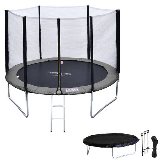 Happy Garden - Pack Premium Trampoline 305cm réversible rose / gris ADELAÏDE + filet, échelle, bâche et kit d'ancrage - HAPPY GARDEN - Image 2
