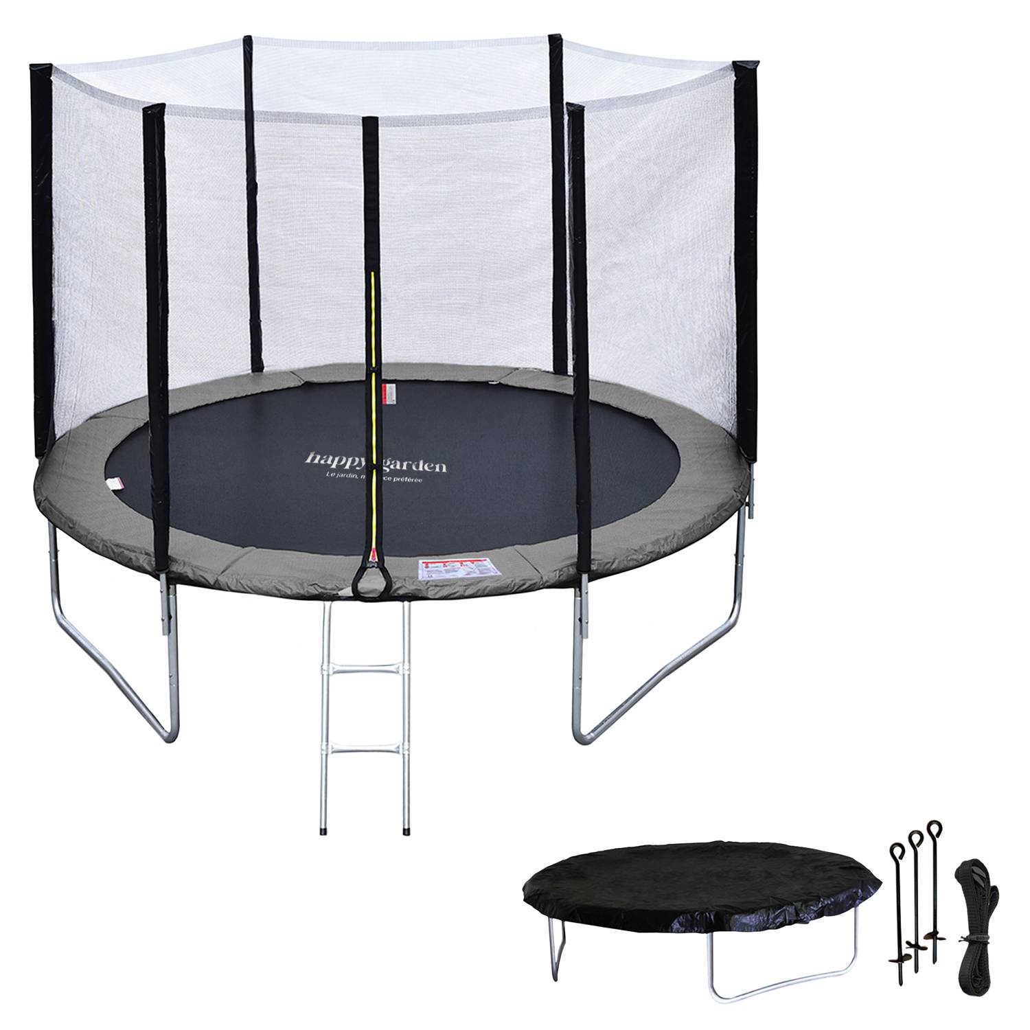 Happy Garden - Pack Premium Trampoline 305cm réversible rose / gris ADELAÏDE + filet, échelle, bâche et kit d'ancrage - HAPPY GARDEN - Image 2