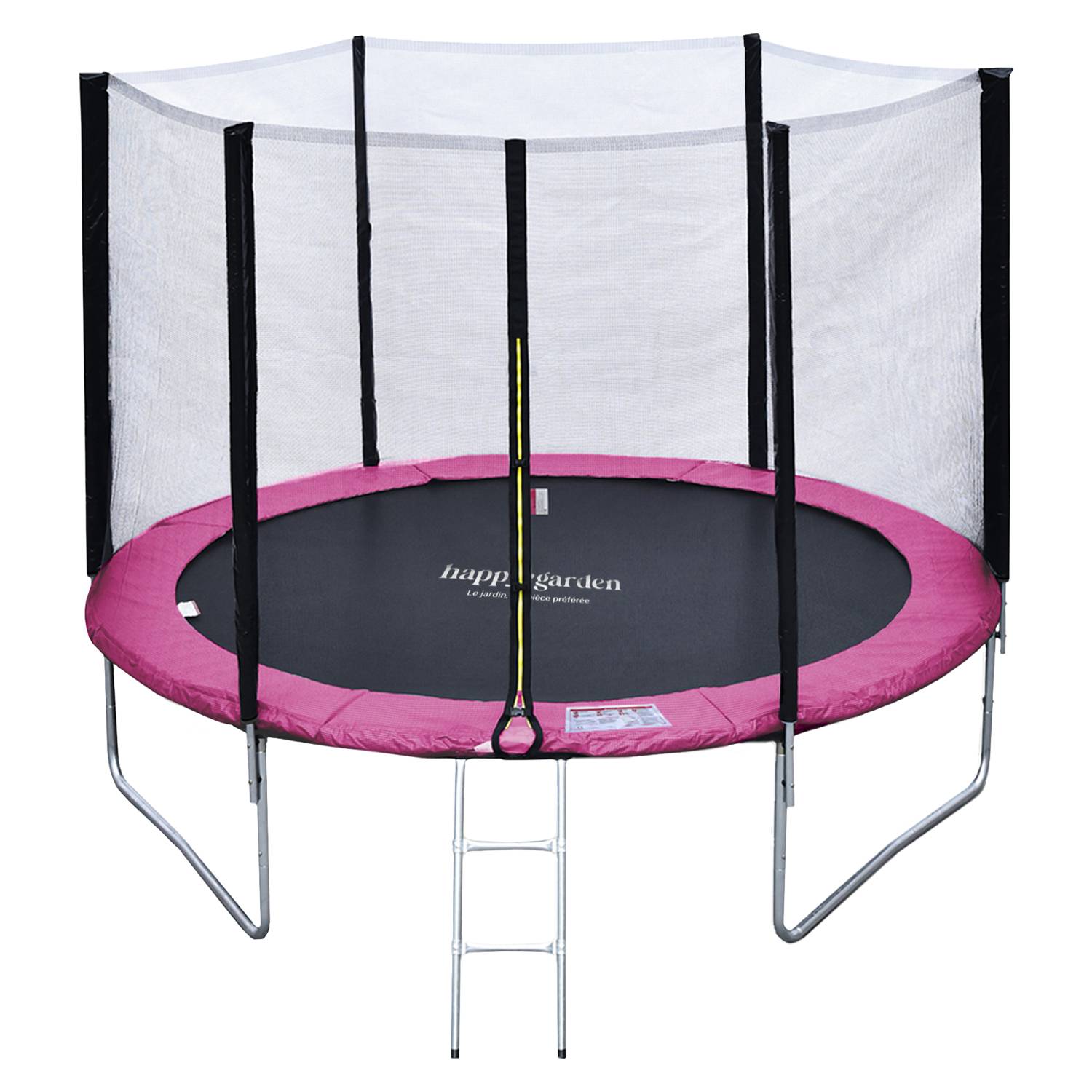 Happy Garden - Pack Premium Trampoline 305cm réversible rose / gris ADELAÏDE + filet, échelle, bâche et kit d'ancrage - HAPPY GARDEN
