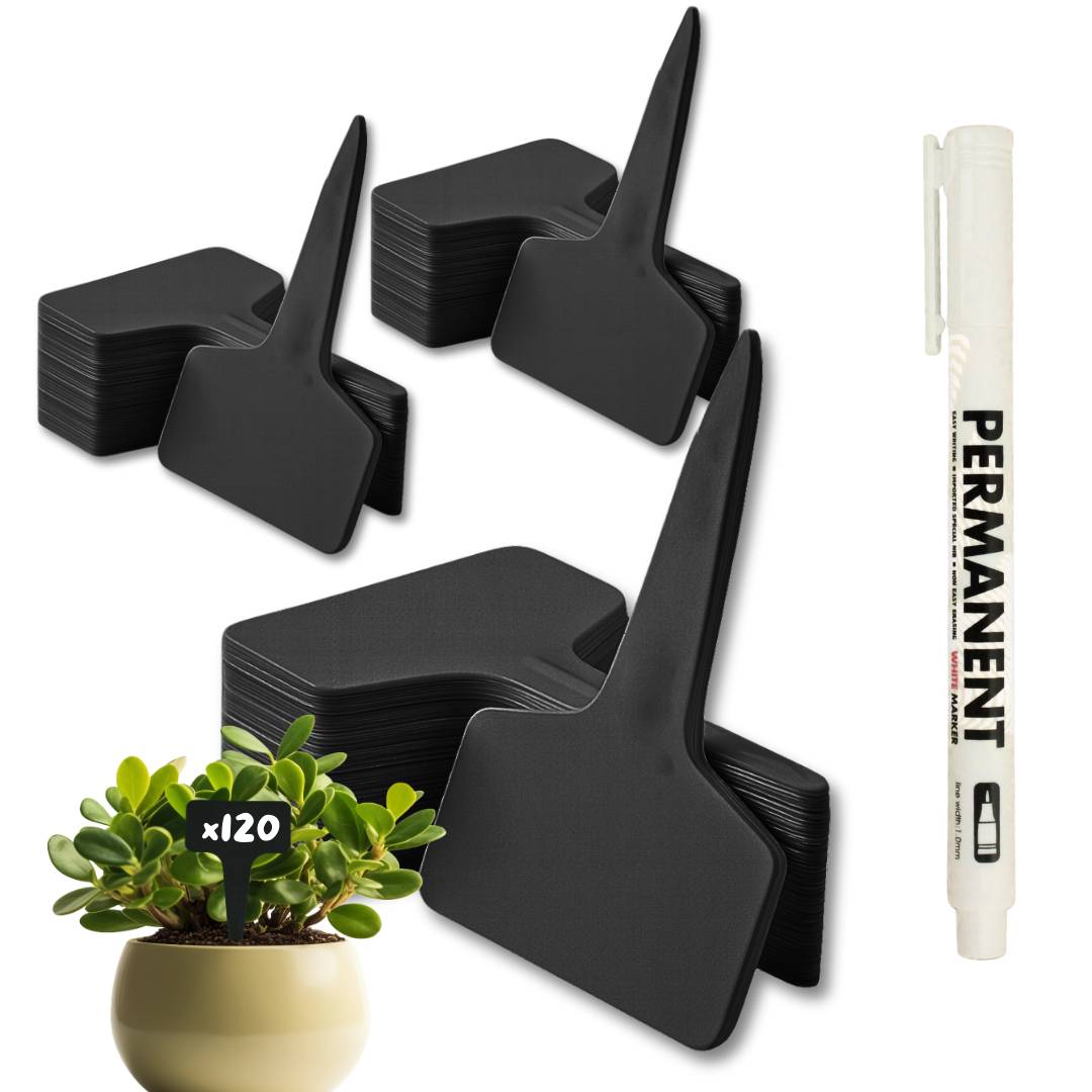 Cultivea - 120 Étiquettes Jardin à Planter en Plastique + Marqueur | Étiquettes Potager Extérieur Waterproof | Forme T à Piquer - Image 1