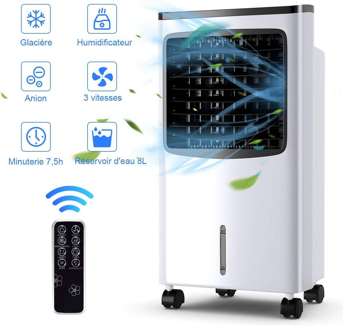Rafraîchisseur d'Air Climatiseur Mobile Silencieux 4 en 1 avec Télécommande, 3 Modes et 3 Vitesses Variables Fonction d'Oscillation Automatique à 70° - Image 5