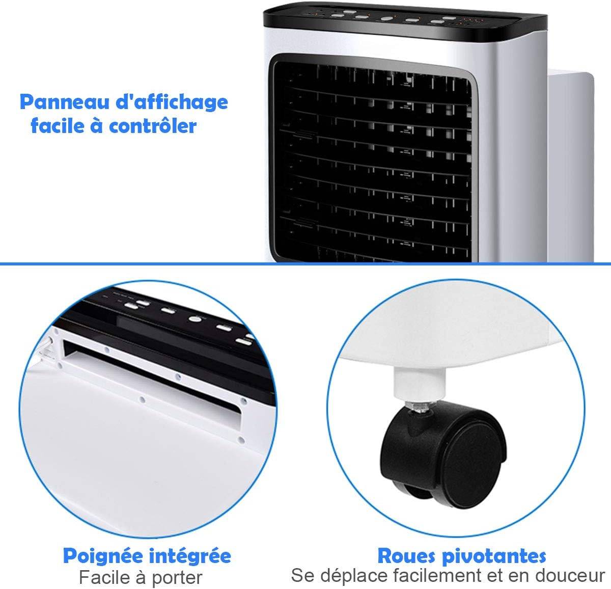 Rafraîchisseur d'Air Climatiseur Mobile Silencieux 4 en 1 avec Télécommande, 3 Modes et 3 Vitesses Variables Fonction d'Oscillation Automatique à 70° - Image 9
