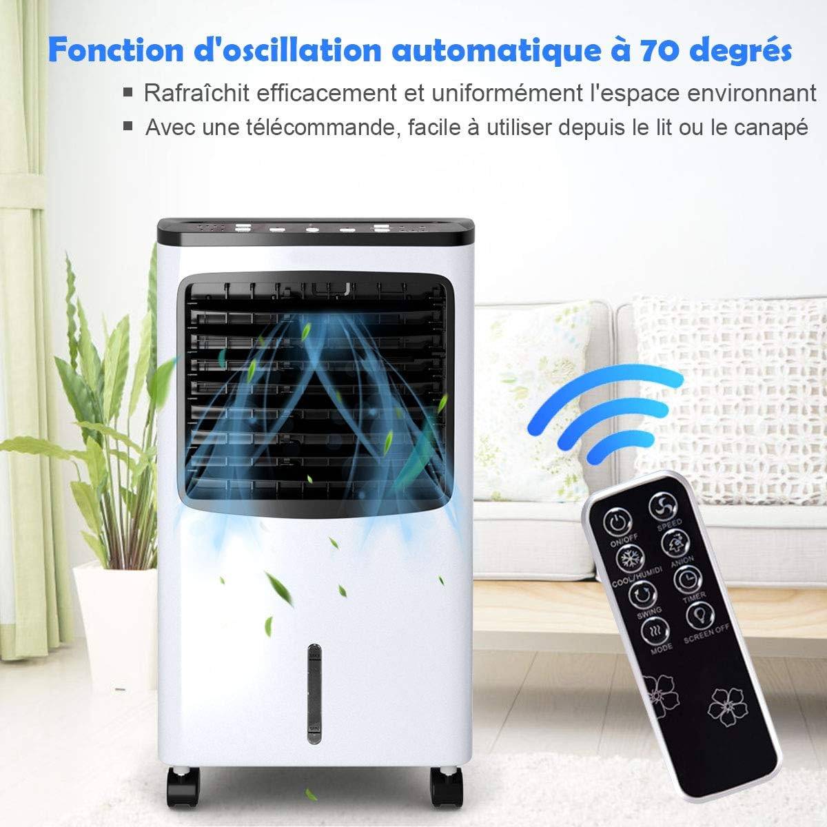 Rafraîchisseur d'Air Climatiseur Mobile Silencieux 4 en 1 avec Télécommande, 3 Modes et 3 Vitesses Variables Fonction d'Oscillation Automatique à 70° - Image 3