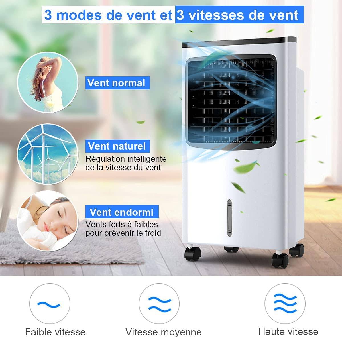 Rafraîchisseur d'Air Climatiseur Mobile Silencieux 4 en 1 avec Télécommande, 3 Modes et 3 Vitesses Variables Fonction d'Oscillation Automatique à 70° - Image 6