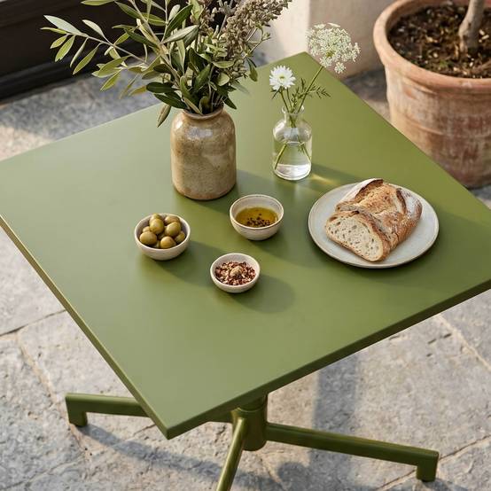 Oviala - Table de jardin carrée bistrot avec plateau rabattable 70 cm vert kaki Palavas - Oviala - Image 3