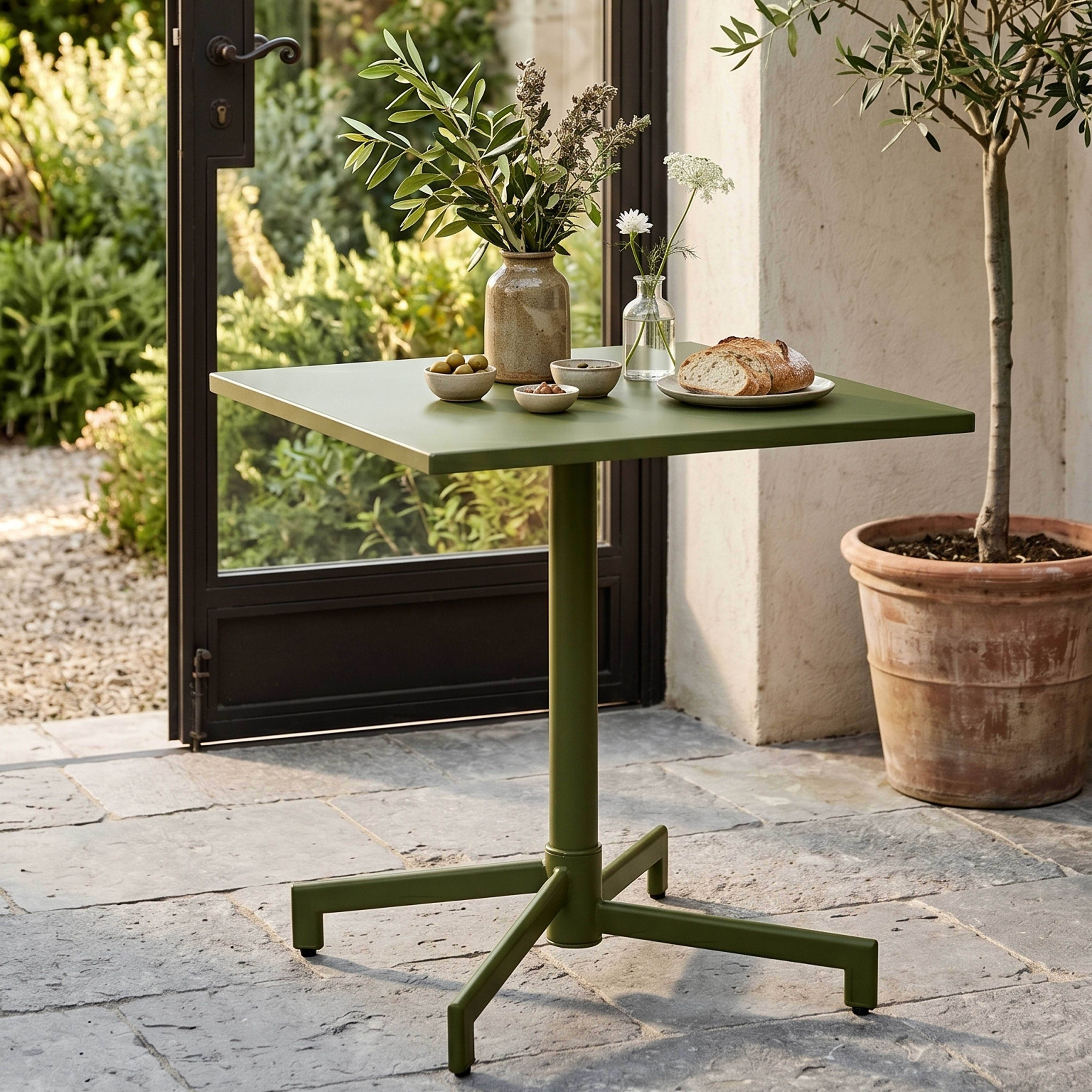 Oviala - Table de jardin carrée bistrot avec plateau rabattable 70 cm vert kaki Palavas - Oviala - Image 2
