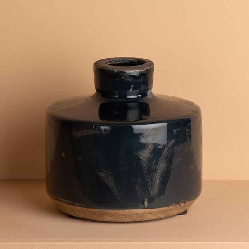 Vase bouteille large bleu marine 13x13cm - Image 1