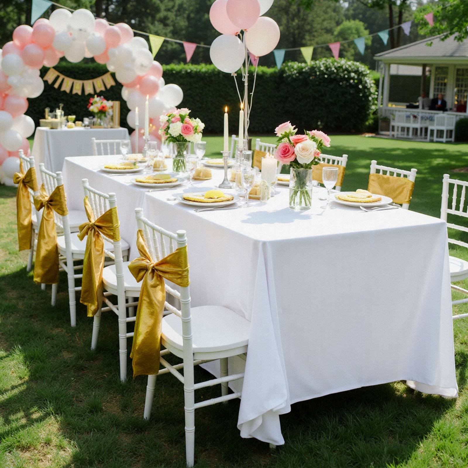 VEVOR Nappe rectangulaire blanche en polyester 2286 x 3353 mm 6 pcs pour mariage - Image 8