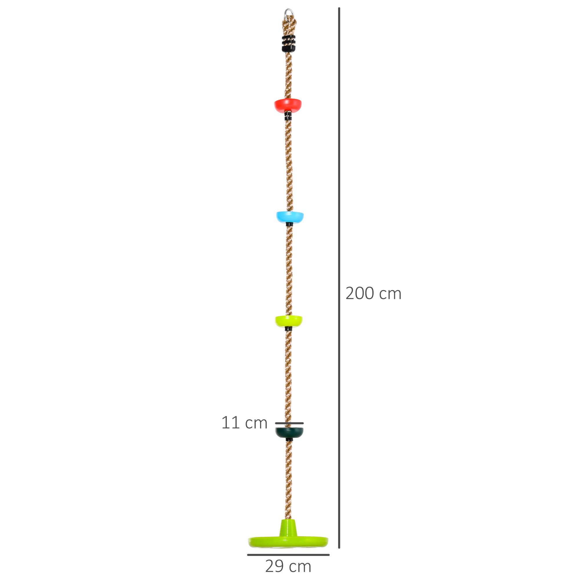 Homcom - Corde d'escalade avec siège de balançoire rond 2 m pour enfant - usage intérieur/extérieur - charge max. 100 Kg - PP rouge bleu vert - HOMCOM - Imagen 3