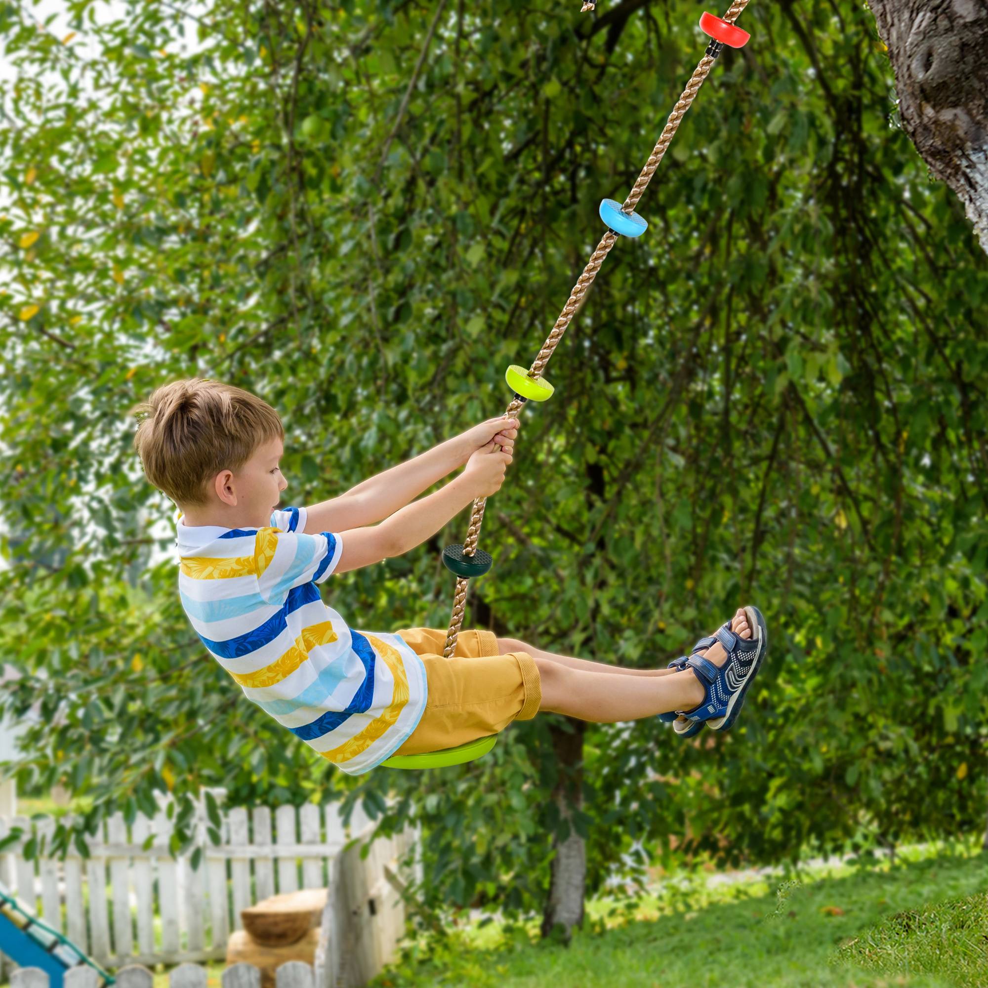 Homcom - Corde d'escalade avec siège de balançoire rond 2 m pour enfant - usage intérieur/extérieur - charge max. 100 Kg - PP rouge bleu vert - HOMCOM - Imagen 2