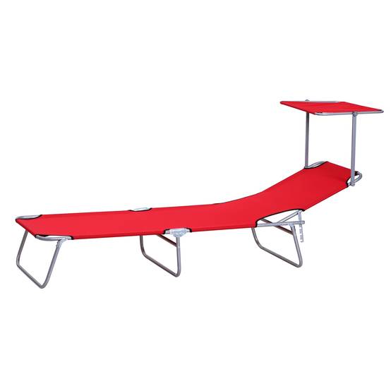 Sans Marque - Transat pliant avec auvent, dossier 4 positions, résistant aux intempéries, charge 120 kg, jardin plage piscine, rouge - Image 1