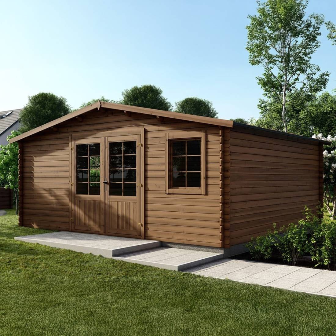 Altanka - Abri de jardin en bois - 25m2 - 5x5m - Traité - Ep. 28mm - Couleur: marron - DOM596 - ALTANKA - Image 2
